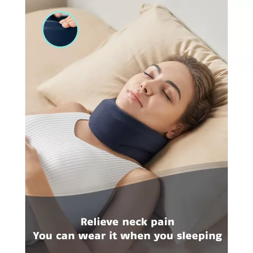 BLABOK Krčný Podporný Vankúš na Zmiernenie Bolesti - Mäkká Penová Krčná Ortéza na Spanie, Tmavomodrá, Veľkosť L, Ľahká Krčná Výstuha na Stabilizáciu Stavcov