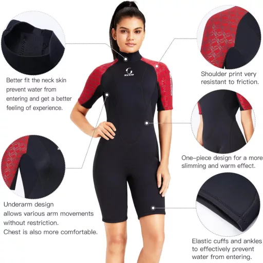 ZCCO 3mm Neoprén Wetsuit Hátzipper Férfi Női Szörfözés Úszás Kajak - XS, Women's Red