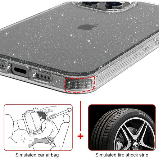 Andwing Priehľadný trblietavý obal na iPhone 12 Pro Max - Kryštálový TPU ochranný obal, nárazuvzdorný, odolný voči poškriabaniu, tenký obal na mobil 6.7"