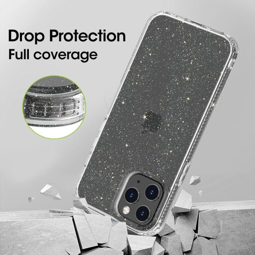 Andwing Priehľadný trblietavý obal na iPhone 12 Pro Max - Kryštálový TPU ochranný obal, nárazuvzdorný, odolný voči poškriabaniu, tenký obal na mobil 6.7"