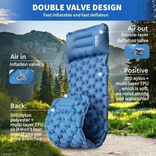 Samonafukovacia karimatka HiiPeak so zabudovaným vankúšom a nožnou pumpou - Kompaktný outdoorový matrac na spanie