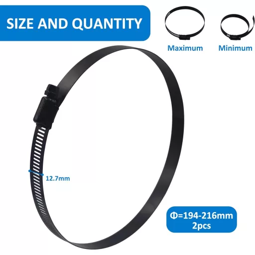 BESTYCHAO Set 2 coliere de fixare pentru țeavă, 8 inch, din oțel inoxidabil, cu melc, reglabile, negru