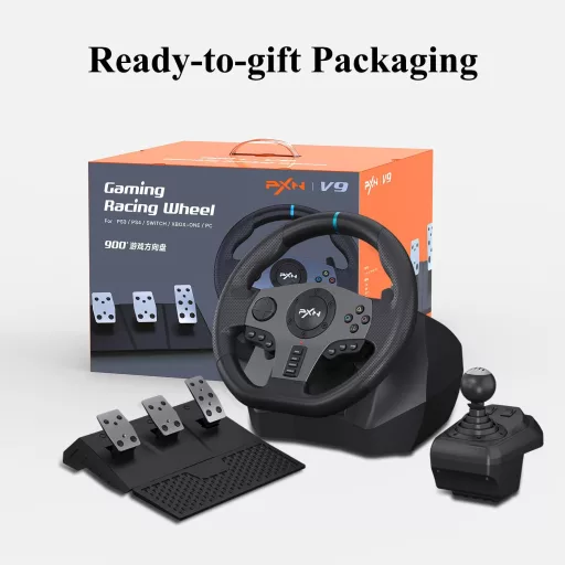 PXN V9 Gaming Lenkrad 270/900° Pedálokkal PS4 Xbox PC Switch