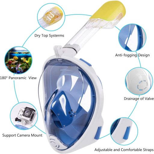 Ledeak 180° panoramska maska za ronjenje – maska za disanje za cijelo lice s nosačem za kameru, protiv zamagljivanja, veličina S/M, plava/crna/zelena, za odrasle