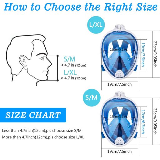 Ledeak 180° Panorámás Búvármaszk - Teljes Arcot Fedő Légzőcső Maszk Kamera Rögzítővel, Páramentes, S/M Méret, Kék/Fekete/Zöld, Felnőtteknek