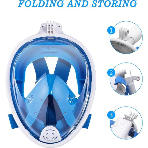 Ledeak 180° Panorámás Búvármaszk - Teljes Arcot Fedő Légzőcső Maszk Kamera Rögzítővel, Páramentes, S/M Méret, Kék/Fekete/Zöld, Felnőtteknek