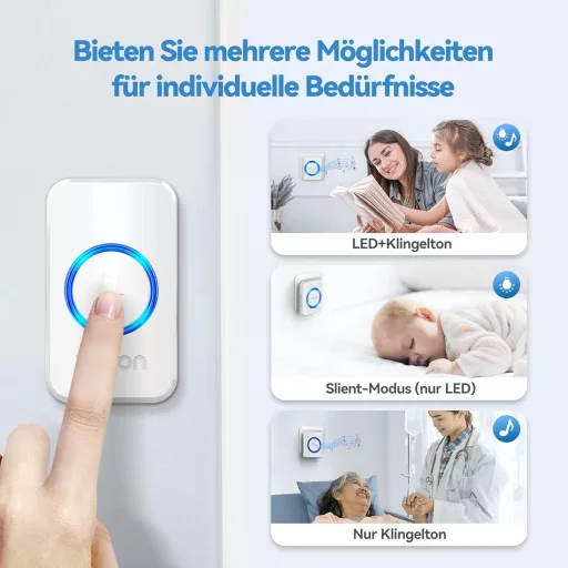VOXON Vezeték Nélküli Csengő 400m Hatótávval - IP65 Vízálló Ajtócsengő 2 Vevőegységgel, LED Villogással, 5 Hangerőszinttel, 60 Dallammal