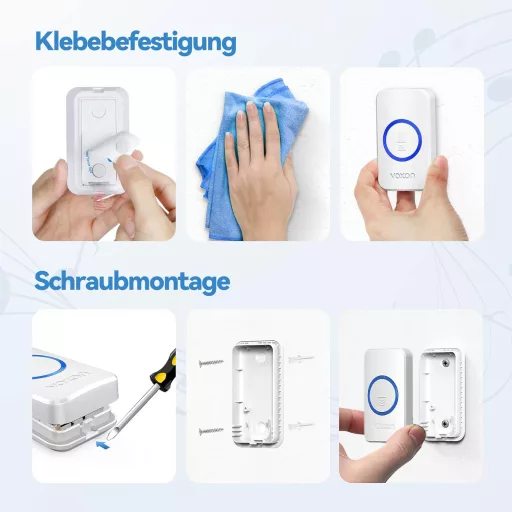 Sonerie Wireless VOXON cu Rază de Acțiune de 400m - Sonerie IP65 Rezistentă la Apă cu 2 Receptoare, LED Intermitent, 5 Niveluri de Volum, 60 de Melodii