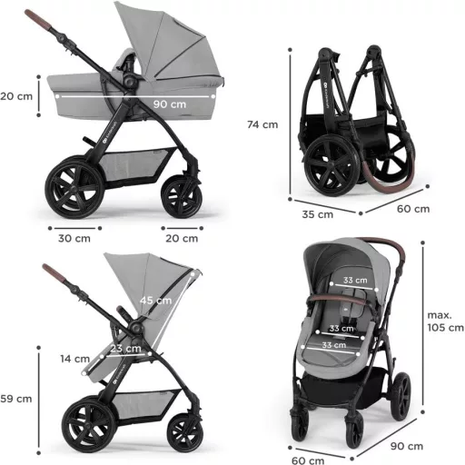 Kinderkraft MOOV CT 3u1 Dječja Kolica s Autosjedalicom, Sklopiva, do 26 kg, Ležeći Položaj