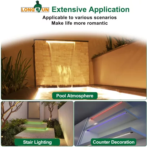 Bandă LED Impermeabilă Longrun IP68 pentru Piscină - Iluminare cu 7 Culori Controlată prin Aplicație și Telecomandă - Pentru Acvariu, Fântână Arteziană, Bazin de Înot