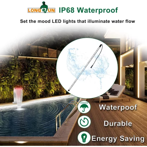 Bandă LED Impermeabilă Longrun IP68 pentru Piscină - Iluminare cu 7 Culori Controlată prin Aplicație și Telecomandă - Pentru Acvariu, Fântână Arteziană, Bazin de Înot
