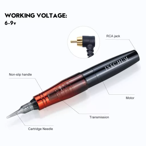 INKCHUM Set za tetoviranje za početnike s iglama i pedalom, crveno-crni