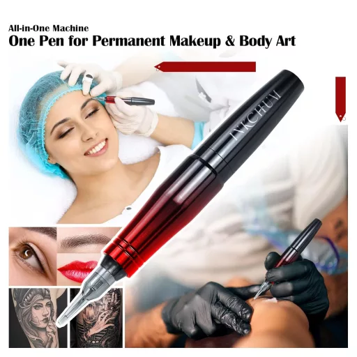 Set mașină de tatuat INKCHUM pentru începători cu ace și pedală, roșu-negru