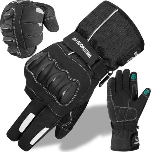 Mănuși Moto WESTWOOD FOX Thinsulate Impermeabile Piele Touchscreen - Protecție Termică Iarnă Rezistentă la Vânt pentru Motociclism Mărimea S Negru