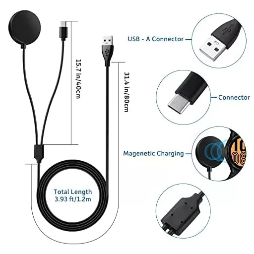 Cablu magnetic de încărcare 2 în 1 AST pentru ceasuri Samsung Galaxy Watch 6/5/4/3 și telefoane S22/21/20 - 1,2m adaptor USB-C