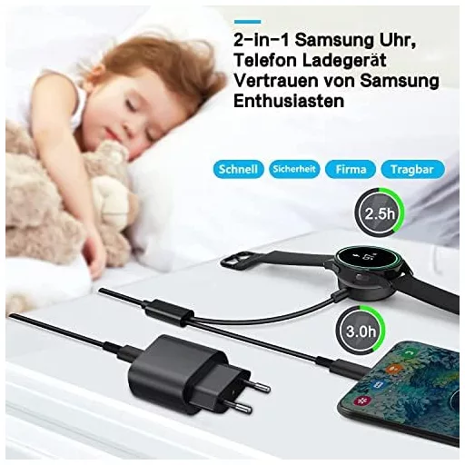 Cablu magnetic de încărcare 2 în 1 AST pentru ceasuri Samsung Galaxy Watch 6/5/4/3 și telefoane S22/21/20 - 1,2m adaptor USB-C