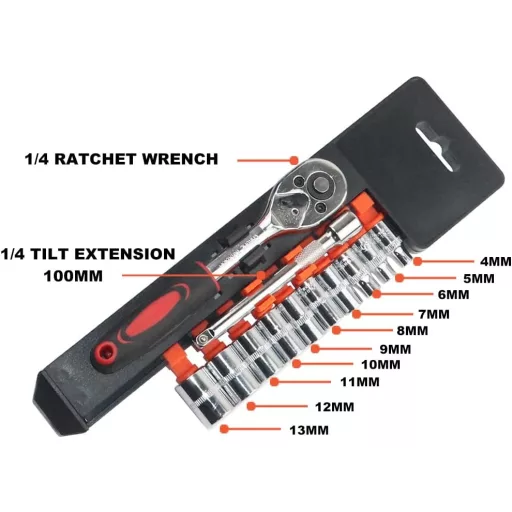 Set de chei tubulare cu clichet YEBOCIYO, 12 piese, 1/4 inch, set de scule CR-V