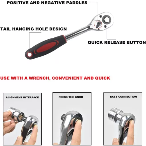 Set de chei tubulare cu clichet YEBOCIYO, 12 piese, 1/4 inch, set de scule CR-V