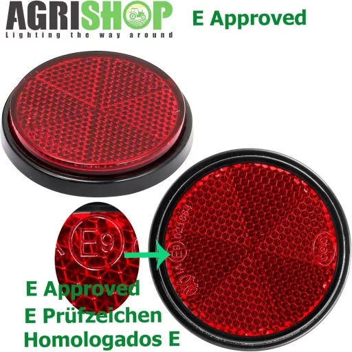 AGRISHOP 2x Catadioptru spate autoadeziv roșu pentru mașină și remorcă 60mm