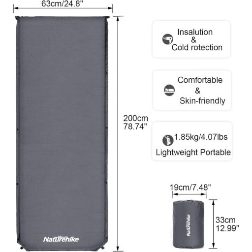Saltea de camping autogonflabilă Naturehike de 5 cm, pad de dormit portabil și cuplabil pentru cort și drumeții