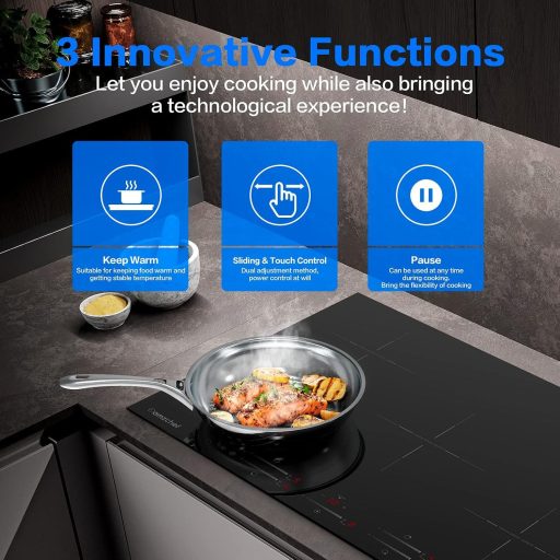 AMZCHEF Beépíthető Indukciós Főzőlap 5 Zónás 7400W Fekete Üvegkerámia Booster Funkcióval és Időzítővel