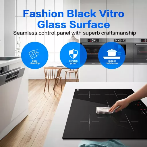 AMZCHEF Vstavaná indukčná varná doska 5 zónová 7400W Čierna sklokeramická s funkciou Booster a časovačom