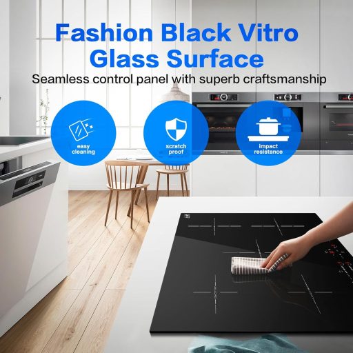AMZCHEF Beépíthető Indukciós Főzőlap 5 Zónás 7400W Fekete Üvegkerámia Booster Funkcióval és Időzítővel