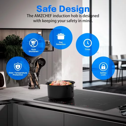 AMZCHEF Vstavaná indukčná varná doska 5 zónová 7400W Čierna sklokeramická s funkciou Booster a časovačom