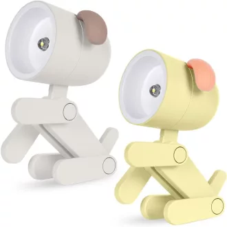   URAQT Roztomilá LED nočná lampička pre deti v tvare psíka - 2 ks, nastaviteľná, prenosná (béžová + žltá)