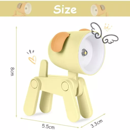 URAQT Roztomilá LED nočná lampička pre deti v tvare psíka - 2 ks, nastaviteľná, prenosná (béžová + žltá)