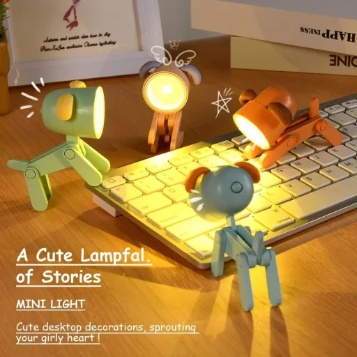 URAQT Roztomilá LED nočná lampička pre deti v tvare psíka - 2 ks, nastaviteľná, prenosná (béžová + žltá)