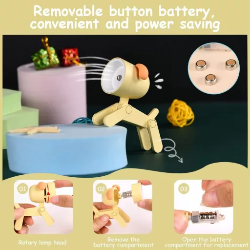 URAQT Aranyos LED Kutyus Éjjeli Lámpa Gyerekeknek - 2db, Állítható, Hordozható (Bézs+Sárga)