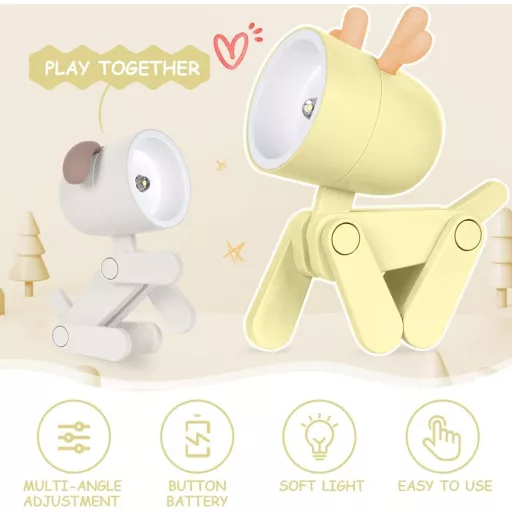 URAQT Aranyos LED Kutyus Éjjeli Lámpa Gyerekeknek - 2db, Állítható, Hordozható (Bézs+Sárga)