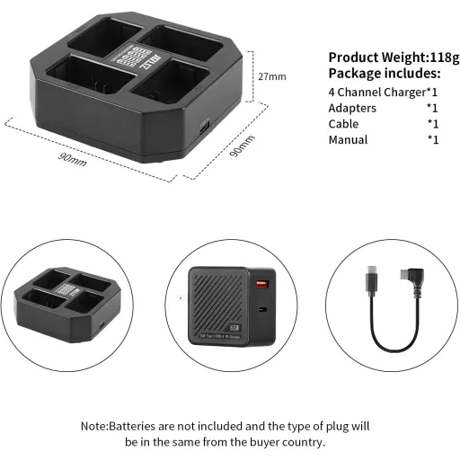 ZITAY NP-FZ100 4-kanálová PD Rýchlonabíjačka pre fotoaparáty Sony Alpha A7III A7RIII A9 A7C A6600 - Kompaktná nabíjačka batérií s displejom