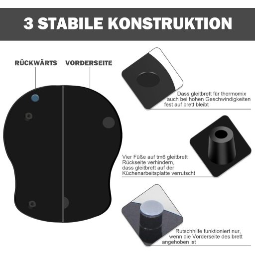 Thermomix TM6 TM5 görgős alátét - Fekete akril csúsztatólap Vorwerk robotgéphez