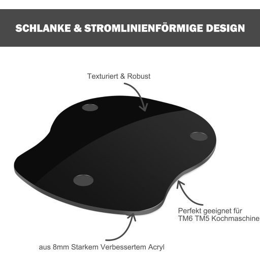 Thermomix TM6 TM5 görgős alátét - Fekete akril csúsztatólap Vorwerk robotgéphez