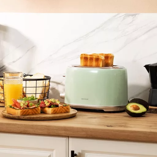 Cecotec Toaster 2 szeletes retro zöld kenyérpirító 980W rozsdamentes acél
