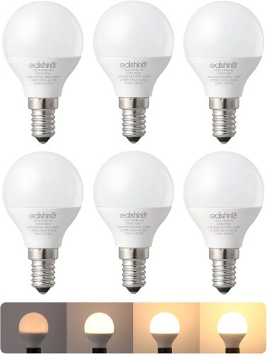 EDISHINE E14 LED Izzó, 6 db Meleg Fehér Fényerőszabályozható, 420LM, 4.8W (40W Helyett), 2700K, Energiatakarékos Csepp Alakú Lámpa Beltéri H