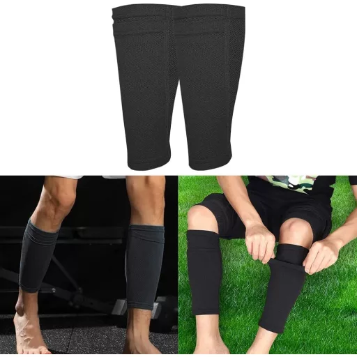 TUKNN Chrániče holení v ponožkách čierne - kompresné futbalové štulpne s vreckami pre dospelých a tínedžerov 24x13,5cm