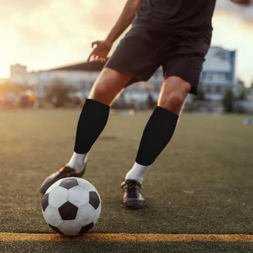 Șosete cu protecție tibie TUKNN Negre - Ciorapi de fotbal compresivi cu buzunare pentru adulți și adolescenți 24x13.5cm