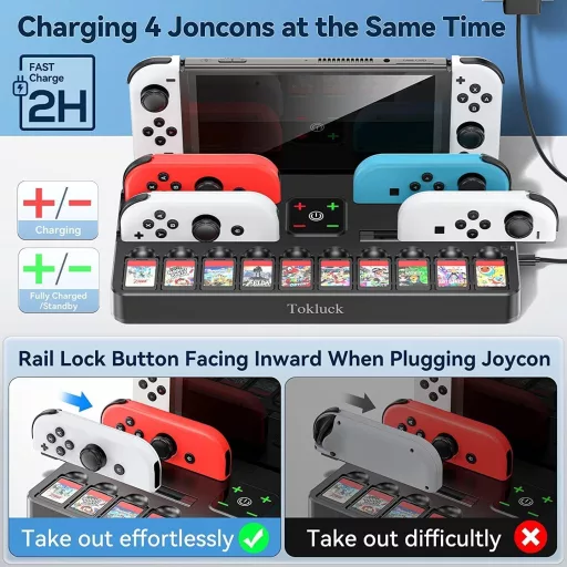 Tokluck Switch dokkoló OLED-hez 4K HDMI-vel, Joycon töltővel és játéktárolóval