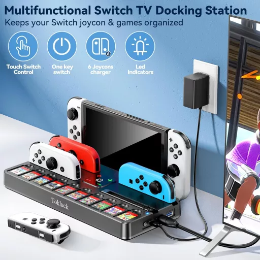 Tokluck Switch dokkoló OLED-hez 4K HDMI-vel, Joycon töltővel és játéktárolóval