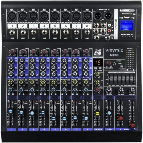 Weymic MX-80 Professzionális 8 Csatornás Keverőpult - DJ, Színpad, Karaoke Hangkeverő USB Csatlakozással és DSP Effektekkel