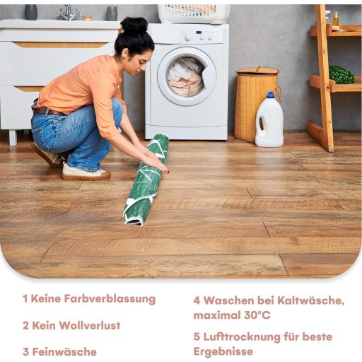 TranquilBeauty fürdőszobai szőnyeg leveles mintás zöld-fehér 60x90 cm