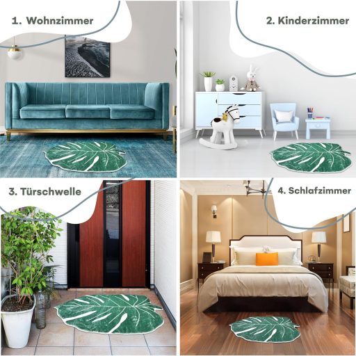 TranquilBeauty fürdőszobai szőnyeg leveles mintás zöld-fehér 60x90 cm