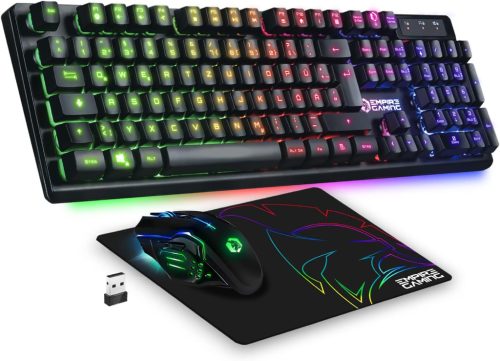 Set tastatură și mouse wireless de gaming EMPIRE GAMING Armor RF800 cu iluminare de fundal RGB, 4800 DPI, QWERTZ, Compatibil PC/PS4/PS5/Xbox