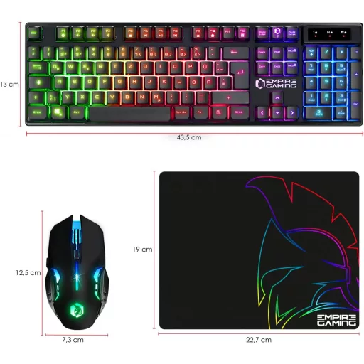 EMPIRE GAMING Armor RF800 Vezeték Nélküli Gamer Billentyűzet és Egér Szett RGB Háttérvilágítással, 4800 DPI, QWERTZ, PC/PS4/PS5/Xbox Kompati