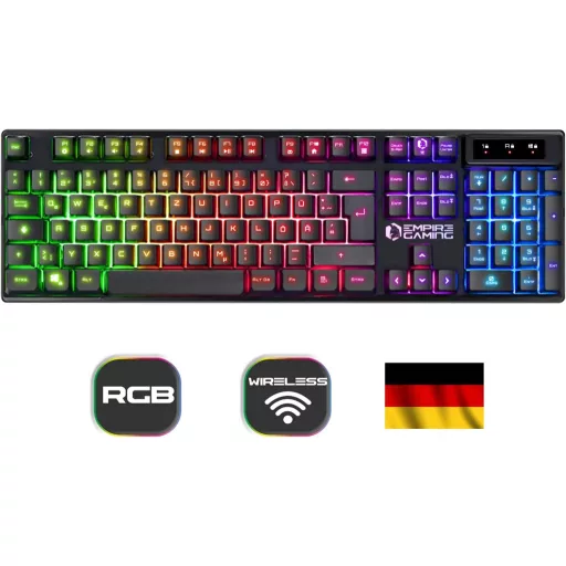 Set tastatură și mouse wireless de gaming EMPIRE GAMING Armor RF800 cu iluminare de fundal RGB, 4800 DPI, QWERTZ, Compatibil PC/PS4/PS5/Xbox