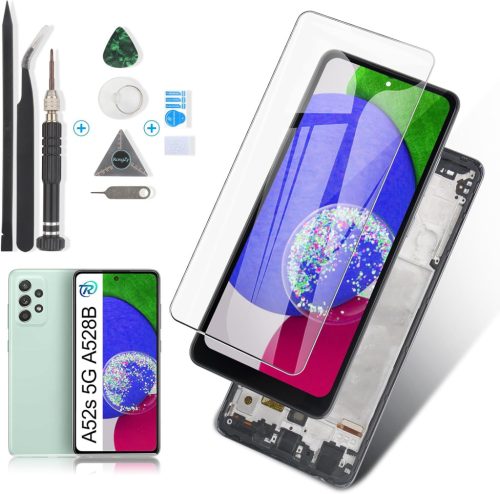 RongZy Samsung Galaxy A52s 5G LCD Kijelző és Érintőképernyő Csere Készlet Kerettel - Fekete Színben, Szerszámokkal, A528B 2021 Modellhez