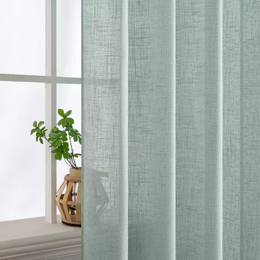 MIULEE Voile Függöny Szett 2db Kék 225x140cm Gyűrűs Modern Félig Átlátszó Lenvászon Hatás Nappali Gyerekszoba